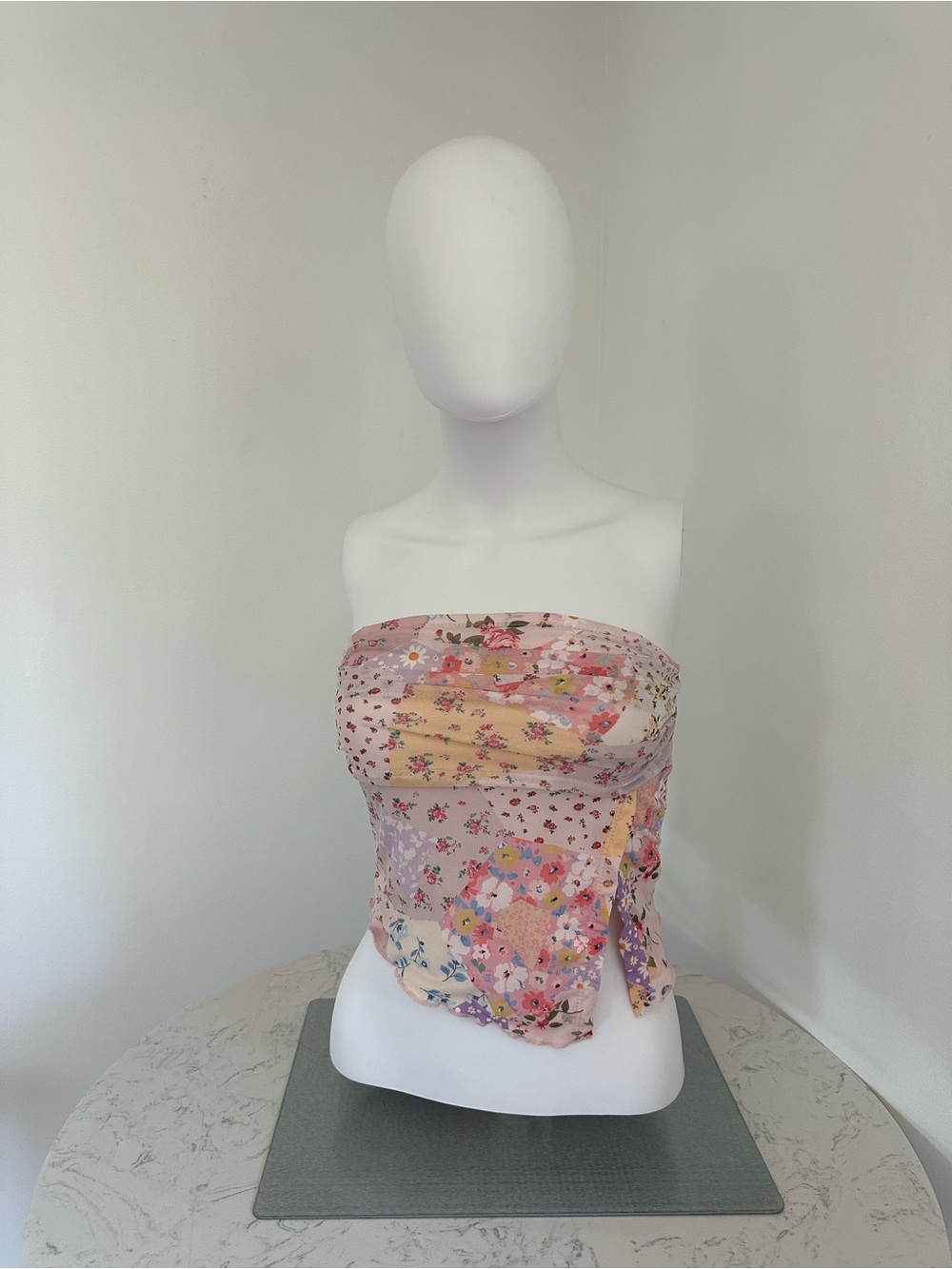 Shein Floral Patchwork Strapless Tube Top in Pastel Pink